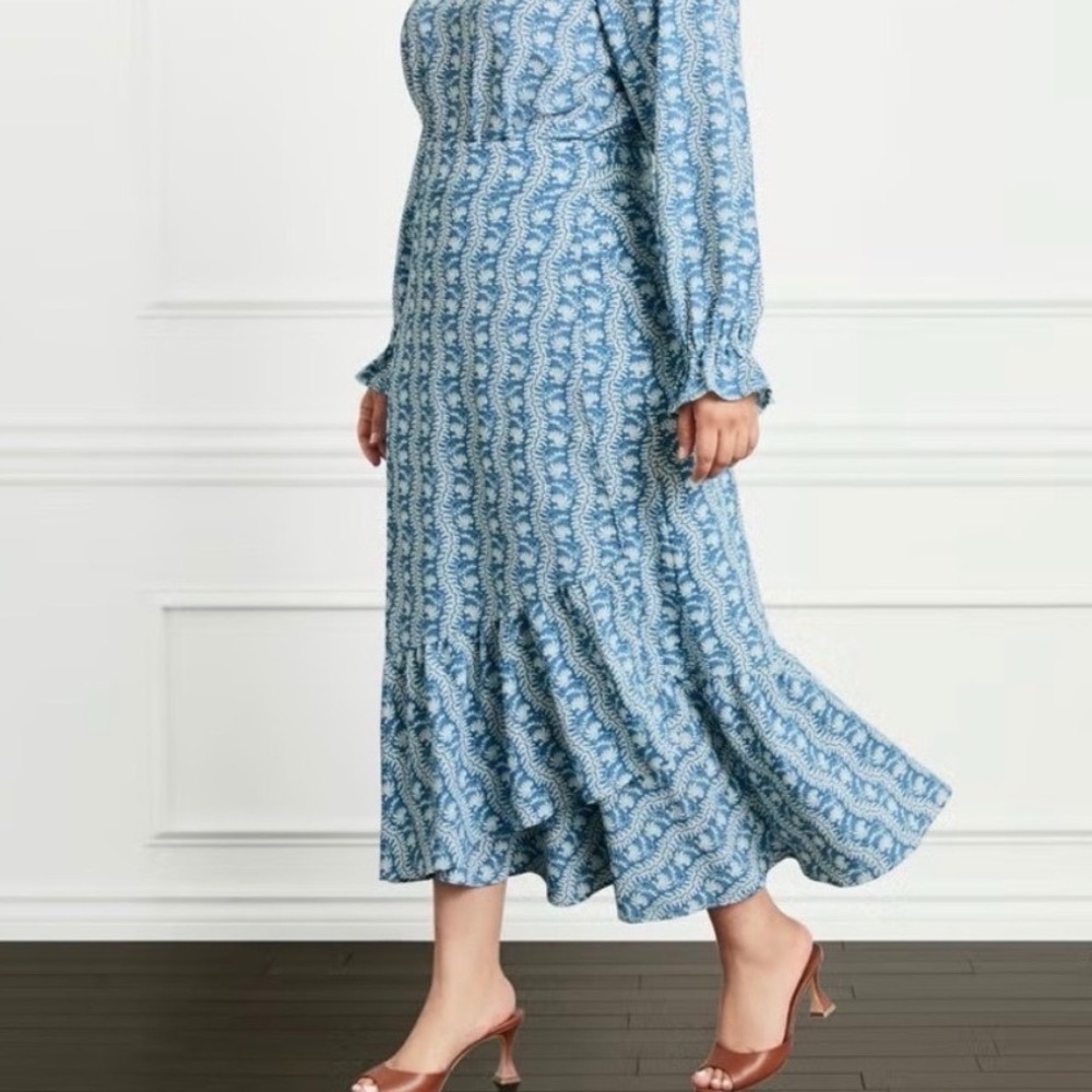 Hill House Mirabel Wrap Skirt in Trailing Vine Blue Crepe‎ Floral Midi - XLarge